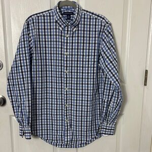 Lands End men’s blue checkered button down collar shirt size 15-15 1/2 Preppy